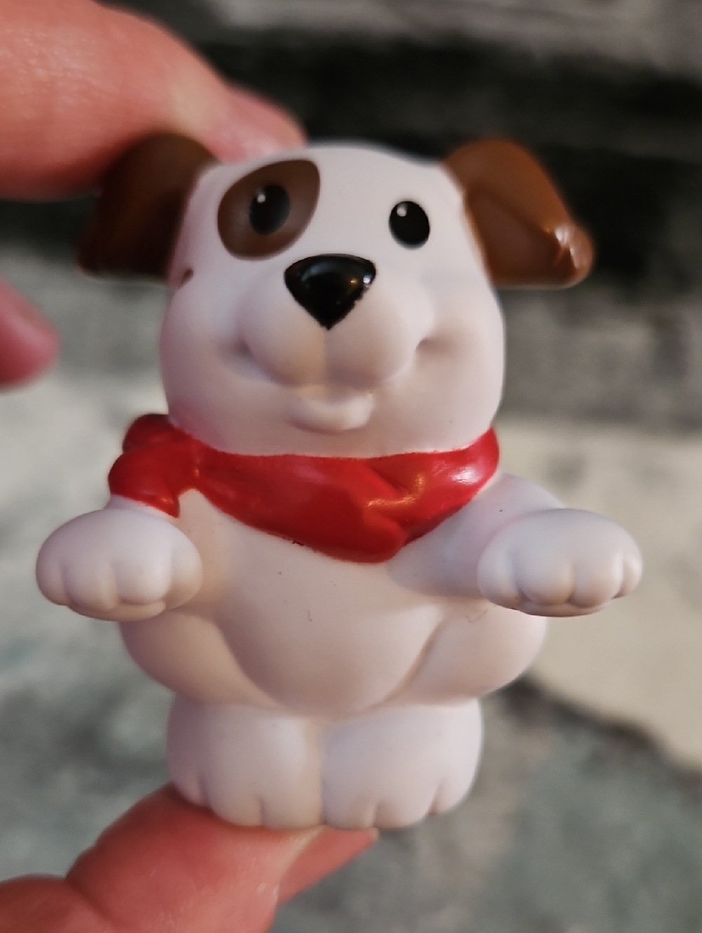 Fisher-Price Little People dog figure with brown ears and a red bandana